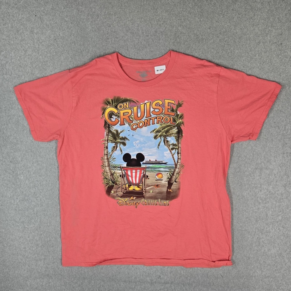 Disney Cruise Line Men Shirt XL Coral Graphic Mickey Mouse Logo Short Sleeve